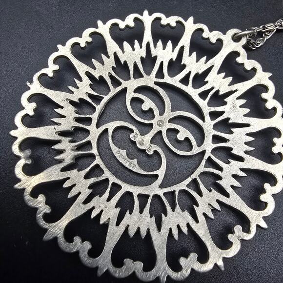 Reed and Barton Pewter Aztec Sun Face Necklace Pendant - Picture 5 of 8